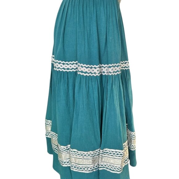 XXI Women’s size Smalll Teal Blue Green Cotton Skirt Silver Trim Side Zipper - Picture 4 of 11